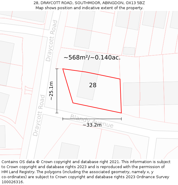28, DRAYCOTT ROAD, SOUTHMOOR, ABINGDON, OX13 5BZ: Plot and title map