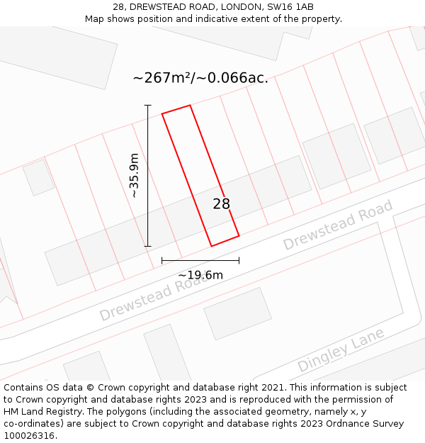 28, DREWSTEAD ROAD, LONDON, SW16 1AB: Plot and title map