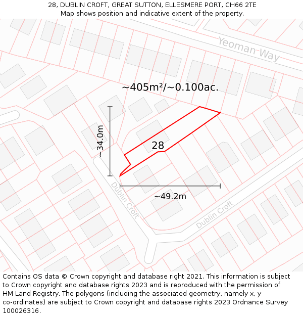 28, DUBLIN CROFT, GREAT SUTTON, ELLESMERE PORT, CH66 2TE: Plot and title map