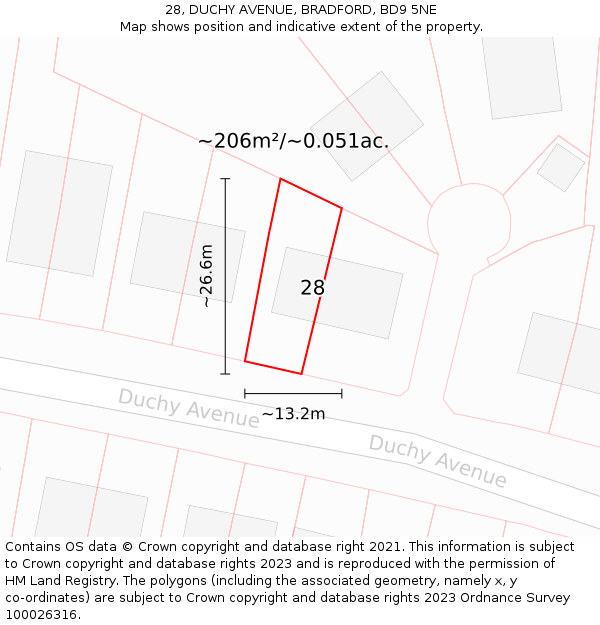 28, DUCHY AVENUE, BRADFORD, BD9 5NE: Plot and title map