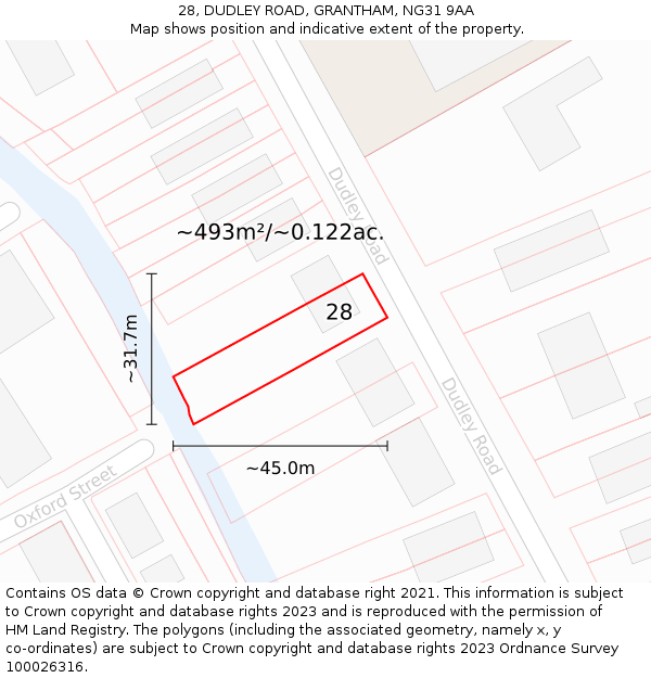 28, DUDLEY ROAD, GRANTHAM, NG31 9AA: Plot and title map