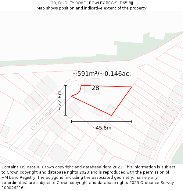 28, DUDLEY ROAD, ROWLEY REGIS, B65 8JJ: Plot and title map
