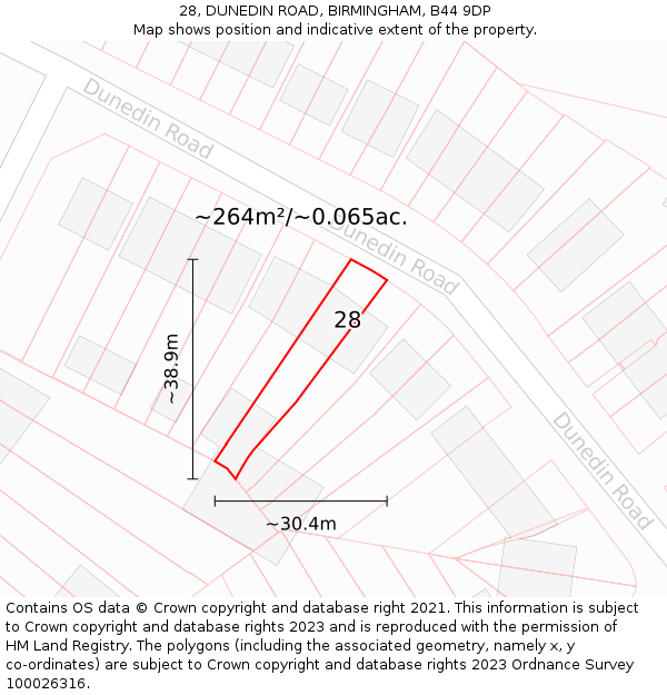 28, DUNEDIN ROAD, BIRMINGHAM, B44 9DP: Plot and title map