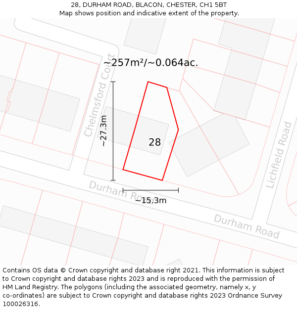 28, DURHAM ROAD, BLACON, CHESTER, CH1 5BT: Plot and title map