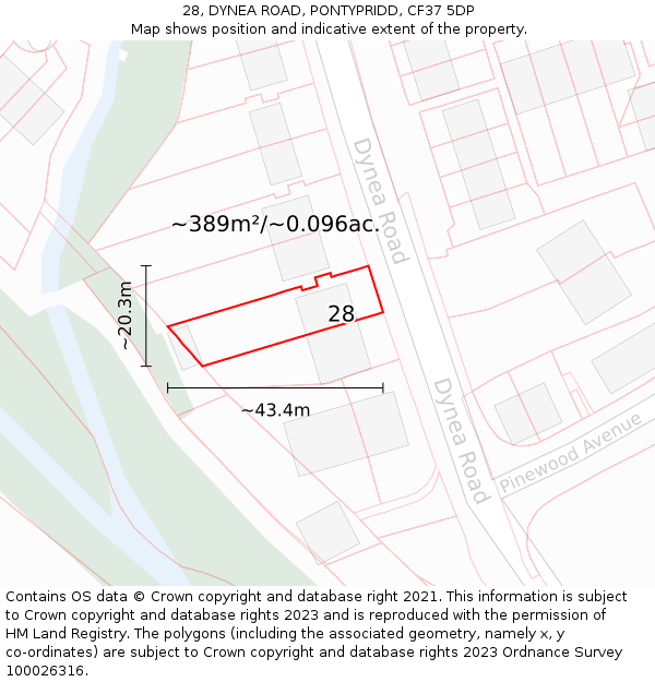 28, DYNEA ROAD, PONTYPRIDD, CF37 5DP: Plot and title map