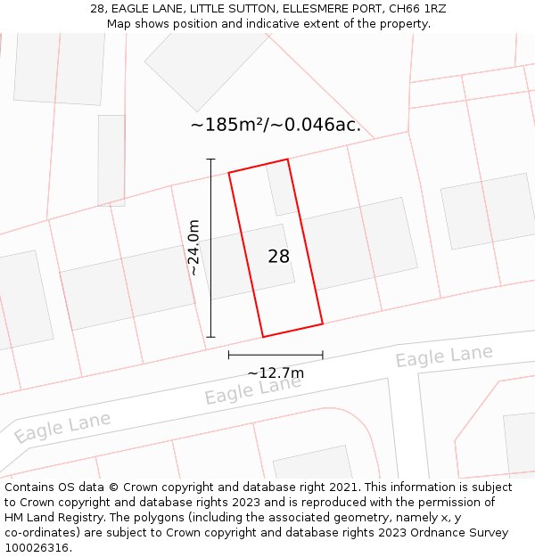 28, EAGLE LANE, LITTLE SUTTON, ELLESMERE PORT, CH66 1RZ: Plot and title map