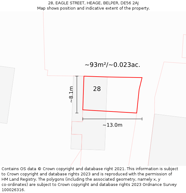 28, EAGLE STREET, HEAGE, BELPER, DE56 2AJ: Plot and title map