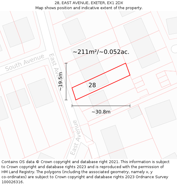 28, EAST AVENUE, EXETER, EX1 2DX: Plot and title map