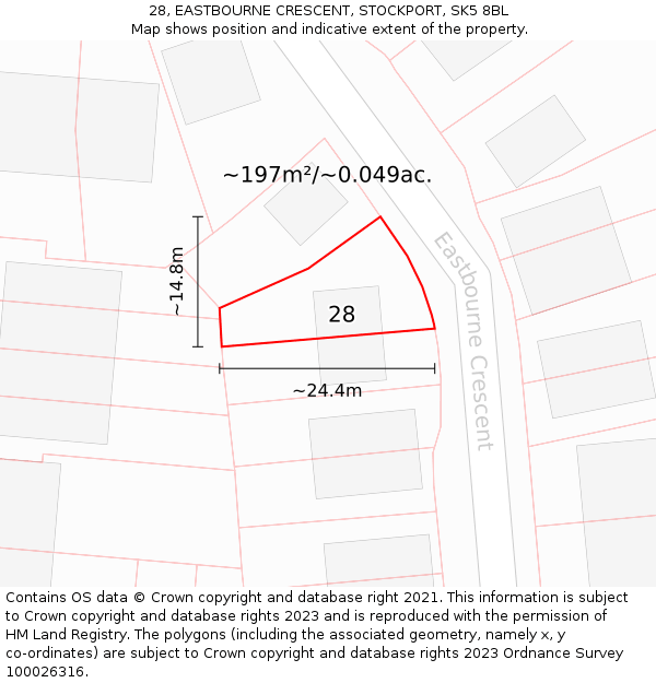 28, EASTBOURNE CRESCENT, STOCKPORT, SK5 8BL: Plot and title map