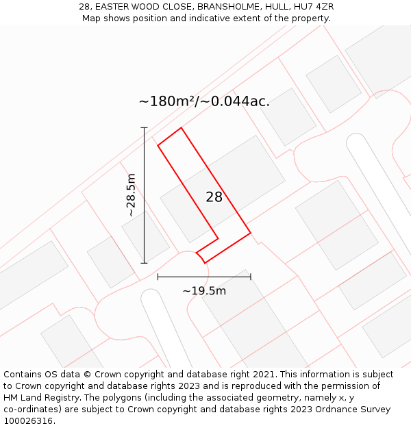 28, EASTER WOOD CLOSE, BRANSHOLME, HULL, HU7 4ZR: Plot and title map