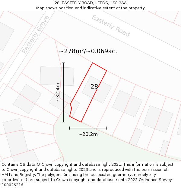 28, EASTERLY ROAD, LEEDS, LS8 3AA: Plot and title map
