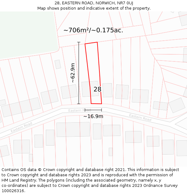 28, EASTERN ROAD, NORWICH, NR7 0UJ: Plot and title map