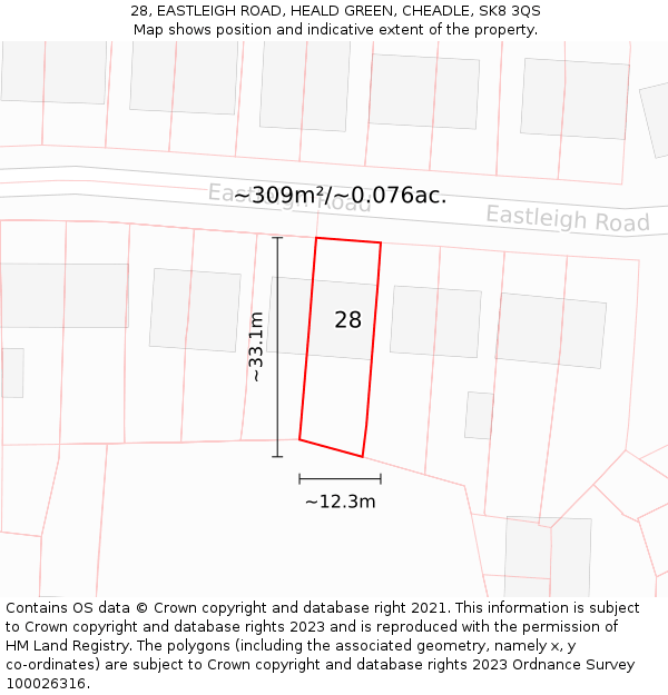 28, EASTLEIGH ROAD, HEALD GREEN, CHEADLE, SK8 3QS: Plot and title map
