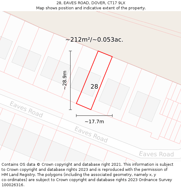 28, EAVES ROAD, DOVER, CT17 9LX: Plot and title map