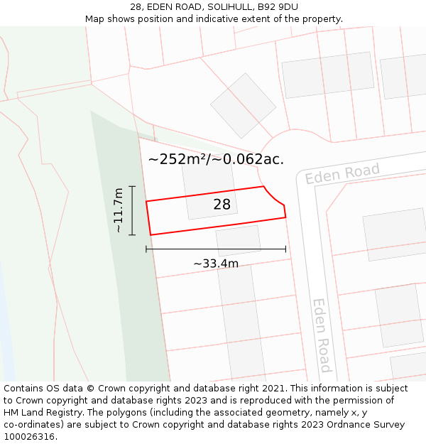 28, EDEN ROAD, SOLIHULL, B92 9DU: Plot and title map