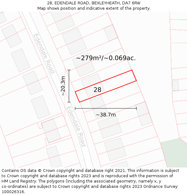 28, EDENDALE ROAD, BEXLEYHEATH, DA7 6RW: Plot and title map