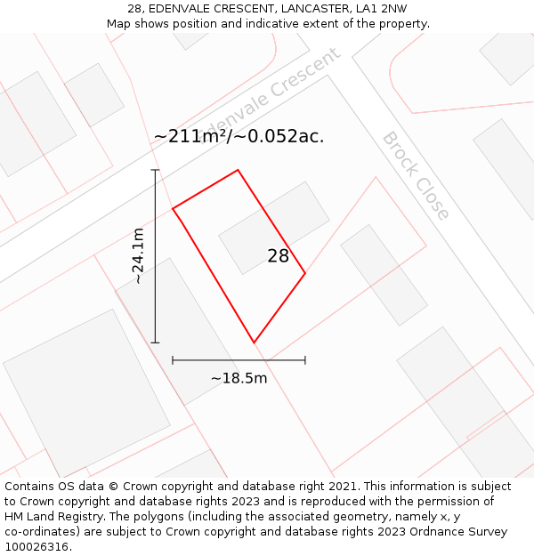 28, EDENVALE CRESCENT, LANCASTER, LA1 2NW: Plot and title map
