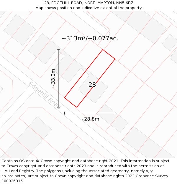 28, EDGEHILL ROAD, NORTHAMPTON, NN5 6BZ: Plot and title map