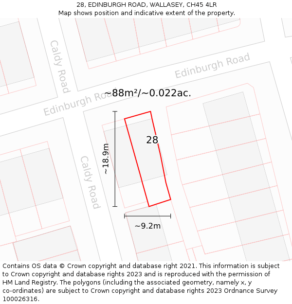 28, EDINBURGH ROAD, WALLASEY, CH45 4LR: Plot and title map