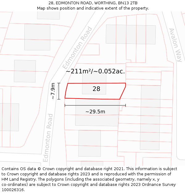28, EDMONTON ROAD, WORTHING, BN13 2TB: Plot and title map