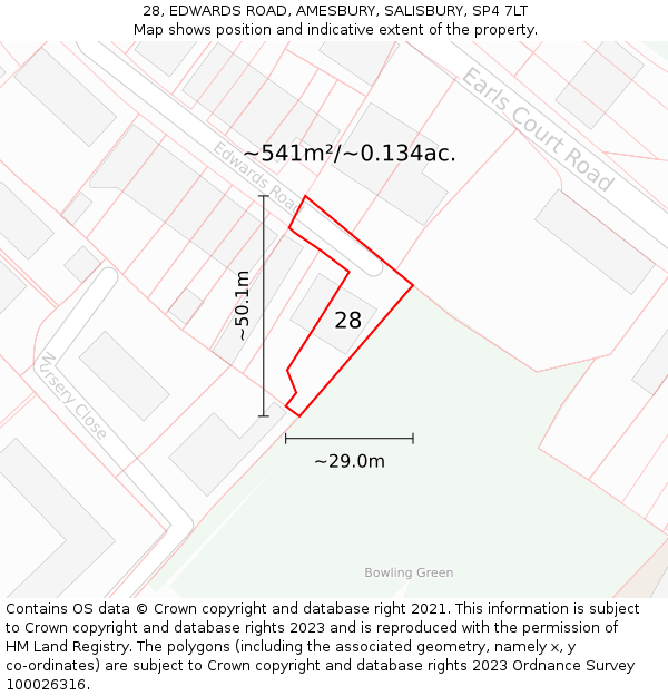 28, EDWARDS ROAD, AMESBURY, SALISBURY, SP4 7LT: Plot and title map