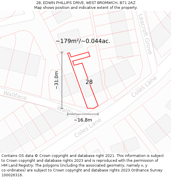 28, EDWIN PHILLIPS DRIVE, WEST BROMWICH, B71 2AZ: Plot and title map