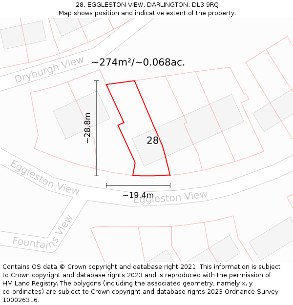 28, EGGLESTON VIEW, DARLINGTON, DL3 9RQ: Plot and title map