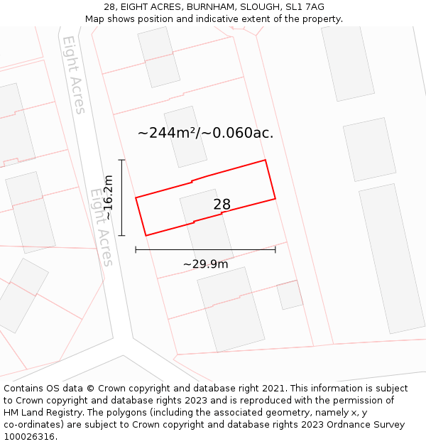 28, EIGHT ACRES, BURNHAM, SLOUGH, SL1 7AG: Plot and title map