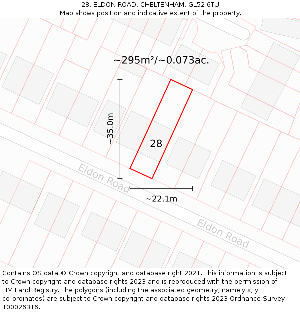 28, ELDON ROAD, CHELTENHAM, GL52 6TU: Plot and title map