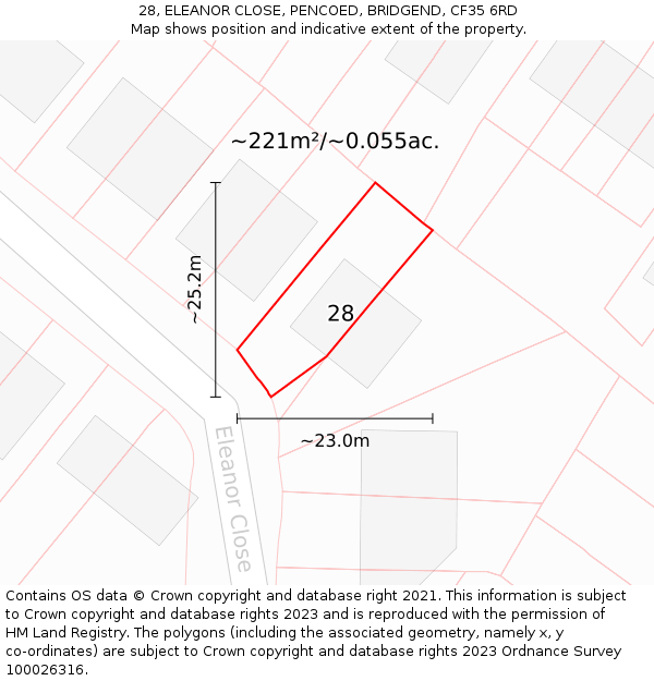 28, ELEANOR CLOSE, PENCOED, BRIDGEND, CF35 6RD: Plot and title map