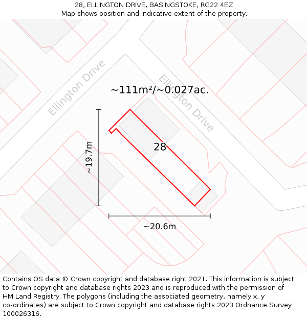28, ELLINGTON DRIVE, BASINGSTOKE, RG22 4EZ: Plot and title map