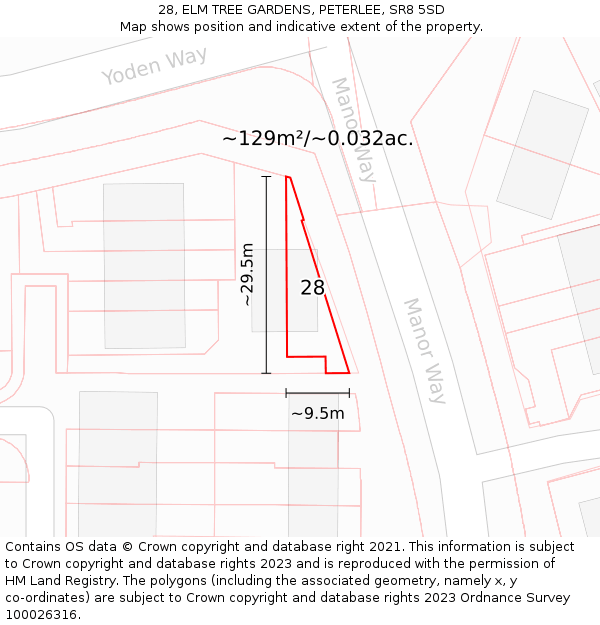 28, ELM TREE GARDENS, PETERLEE, SR8 5SD: Plot and title map