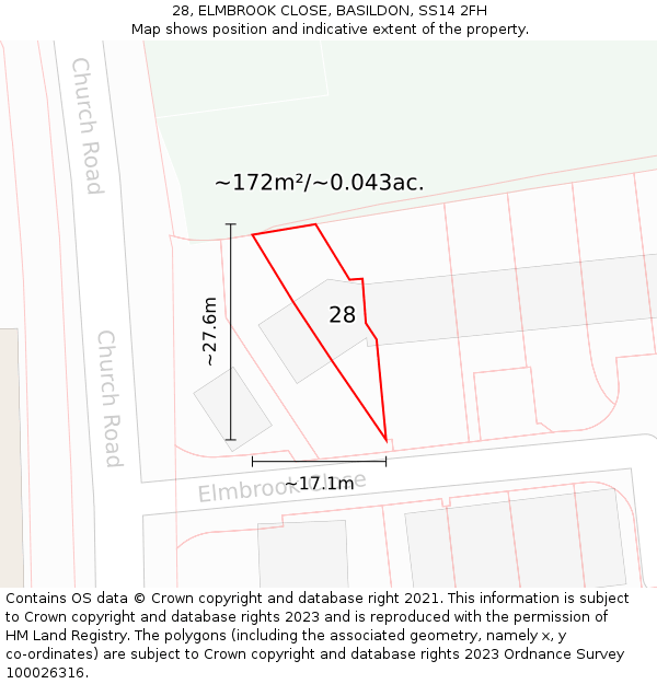 28, ELMBROOK CLOSE, BASILDON, SS14 2FH: Plot and title map
