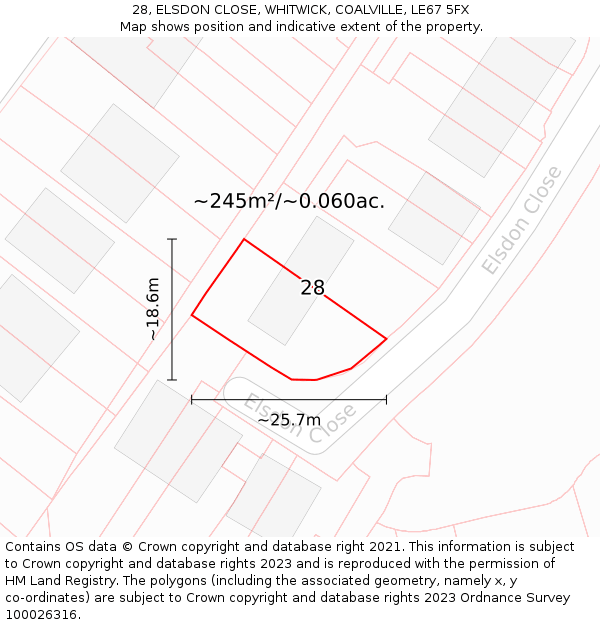 28, ELSDON CLOSE, WHITWICK, COALVILLE, LE67 5FX: Plot and title map