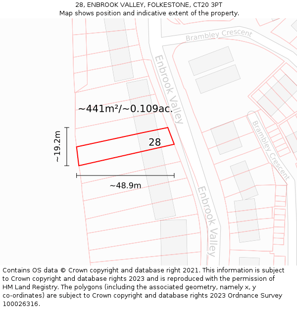 28, ENBROOK VALLEY, FOLKESTONE, CT20 3PT: Plot and title map