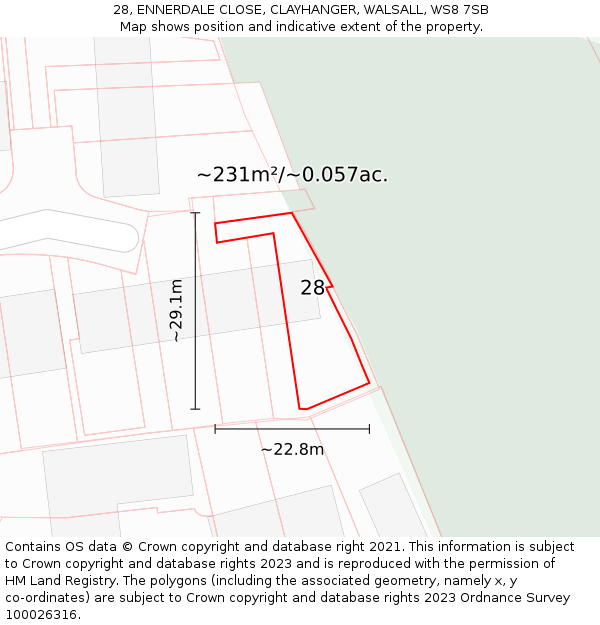 28, ENNERDALE CLOSE, CLAYHANGER, WALSALL, WS8 7SB: Plot and title map