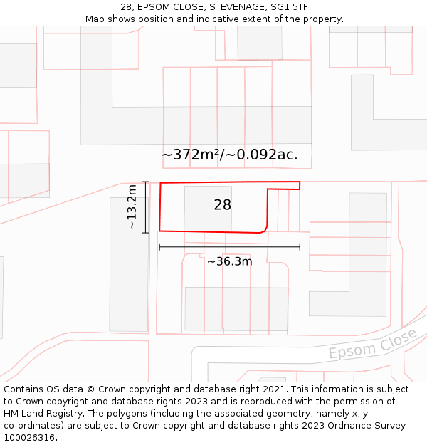 28, EPSOM CLOSE, STEVENAGE, SG1 5TF: Plot and title map