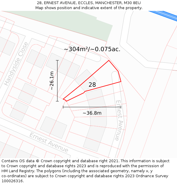 28, ERNEST AVENUE, ECCLES, MANCHESTER, M30 8EU: Plot and title map