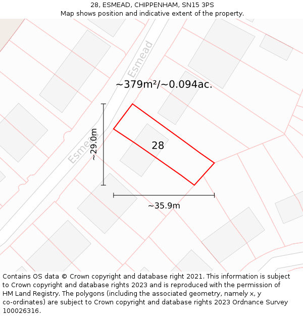 28, ESMEAD, CHIPPENHAM, SN15 3PS: Plot and title map
