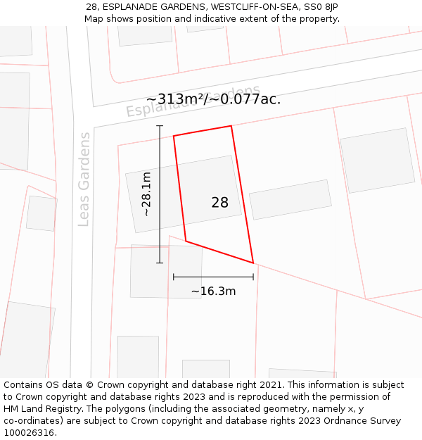 28, ESPLANADE GARDENS, WESTCLIFF-ON-SEA, SS0 8JP: Plot and title map