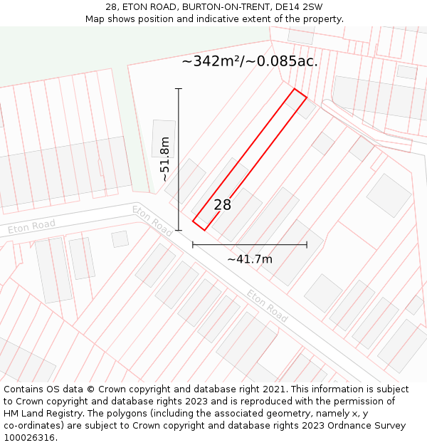 28, ETON ROAD, BURTON-ON-TRENT, DE14 2SW: Plot and title map