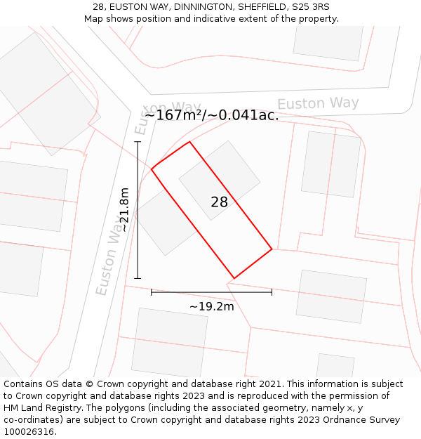 28, EUSTON WAY, DINNINGTON, SHEFFIELD, S25 3RS: Plot and title map
