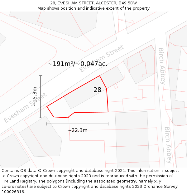 28, EVESHAM STREET, ALCESTER, B49 5DW: Plot and title map