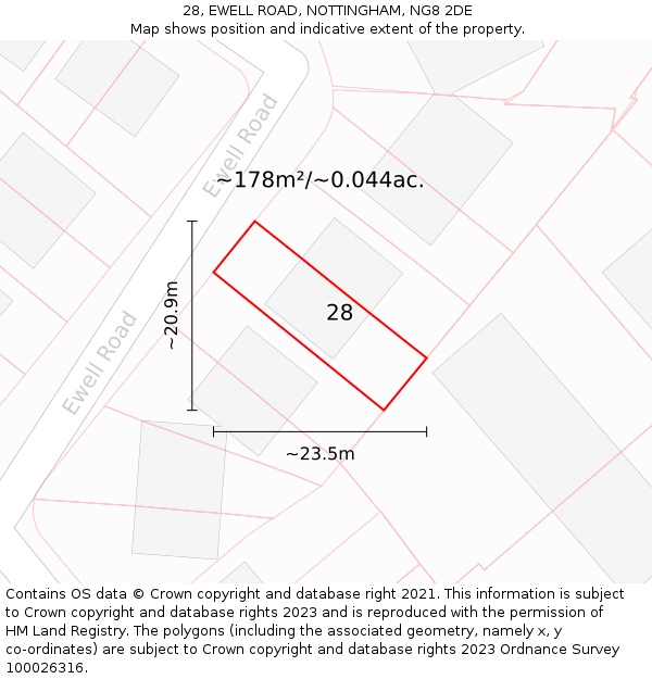 28, EWELL ROAD, NOTTINGHAM, NG8 2DE: Plot and title map