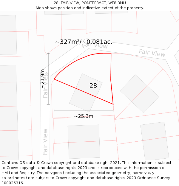 28, FAIR VIEW, PONTEFRACT, WF8 3NU: Plot and title map
