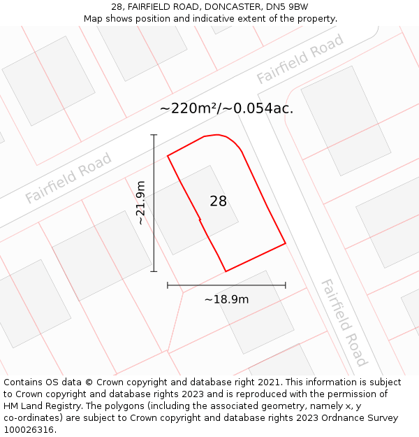 28, FAIRFIELD ROAD, DONCASTER, DN5 9BW: Plot and title map