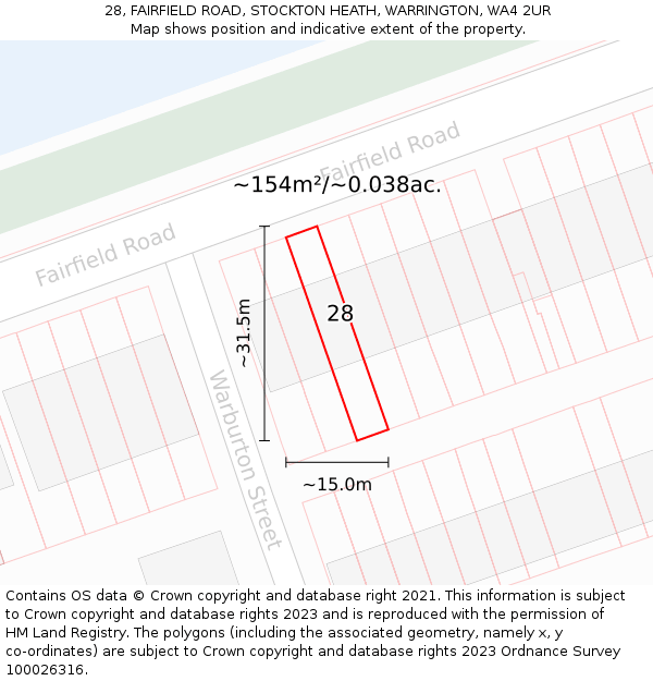 28, FAIRFIELD ROAD, STOCKTON HEATH, WARRINGTON, WA4 2UR: Plot and title map