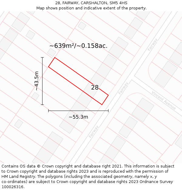 28, FAIRWAY, CARSHALTON, SM5 4HS: Plot and title map