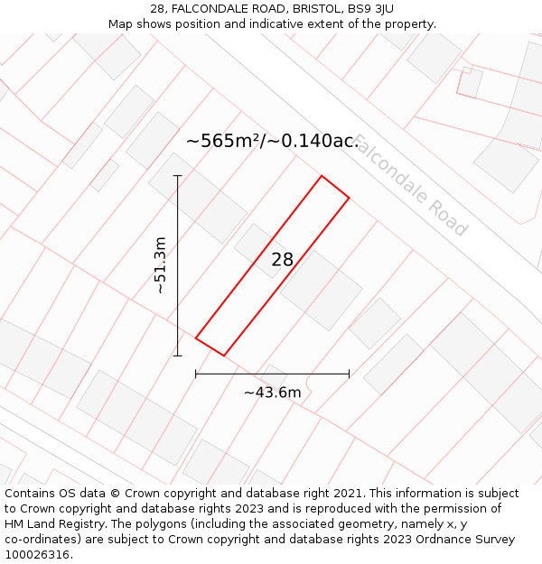 28, FALCONDALE ROAD, BRISTOL, BS9 3JU: Plot and title map