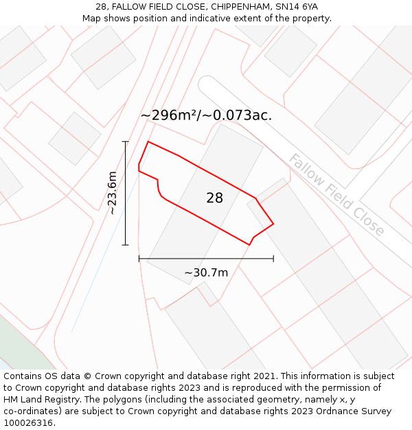 28, FALLOW FIELD CLOSE, CHIPPENHAM, SN14 6YA: Plot and title map